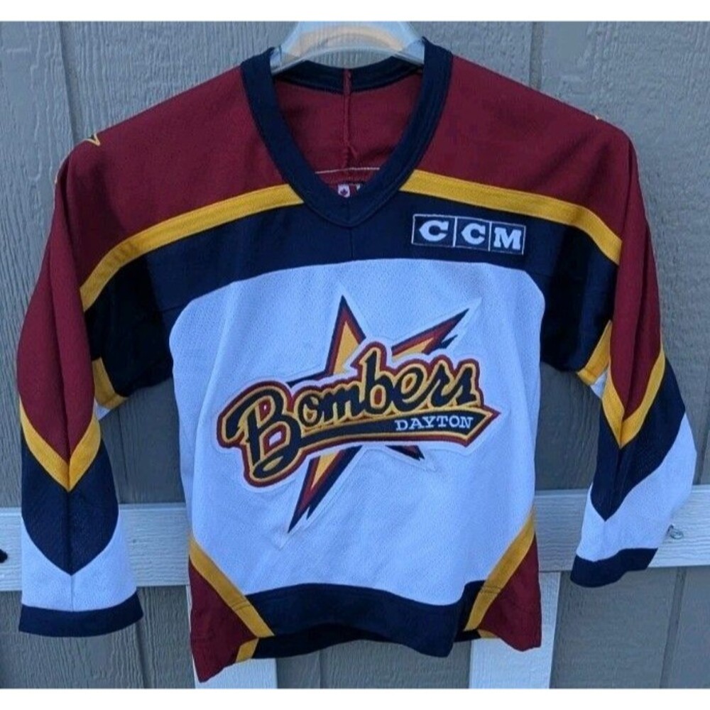 Y2K Dayton Bombers Jersey Youth Small White Navy Red NHL Hockey CCM Kids